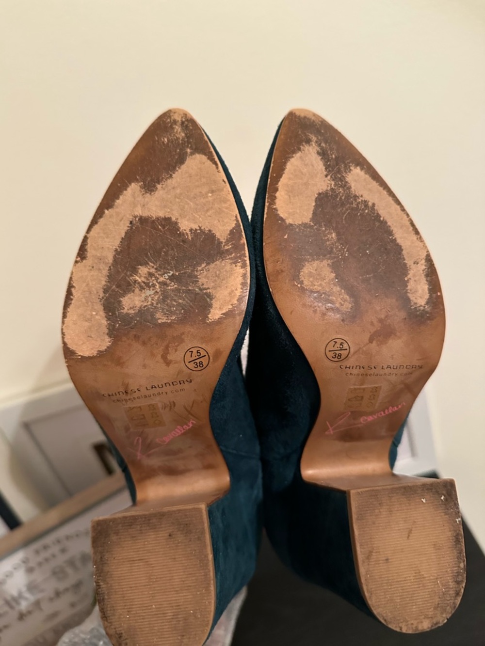 Chinese Laundry Teal Suede Block Heel Ankle Boots - Picture 7 of 9